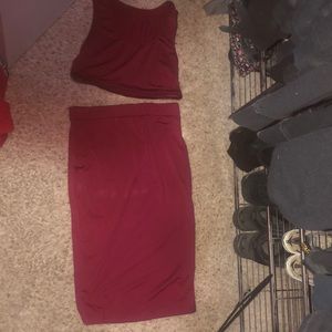 2 piece maroon dress